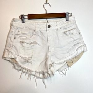 American Eagle Outfitters Distressed White Hi Rise Festival Shorts Size 6